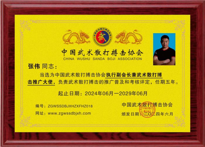 張偉：執(zhí)行副會長兼武術散打搏擊推廣大使